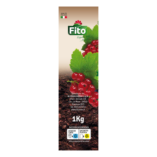 Etichetta ambientale - prodotto fito Lato - prodotto fito Retro - prodotto fito Fronte - prodotto fito Concime per Fragole, Mirtilli e Frutti di bosco